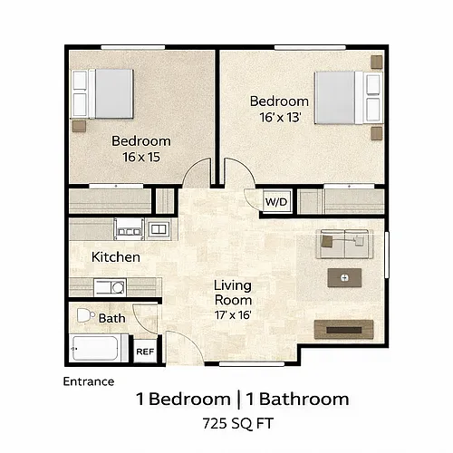 Floor plan 1 Bedroom 1 Bathroom