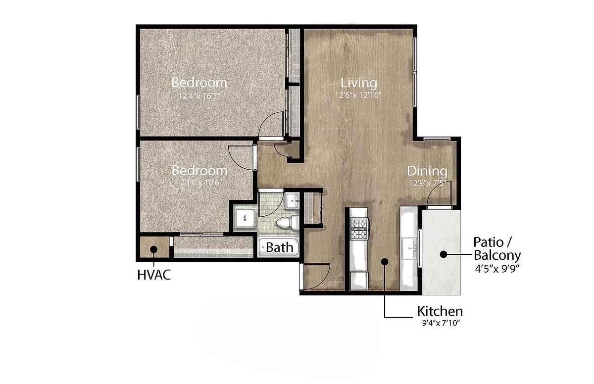 Floor plan 2 Bedroom/1 Bath