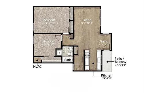 Floor plan 2 Bedroom/1 Bath