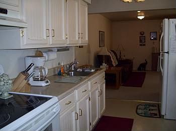 View of the kitchen to family room.