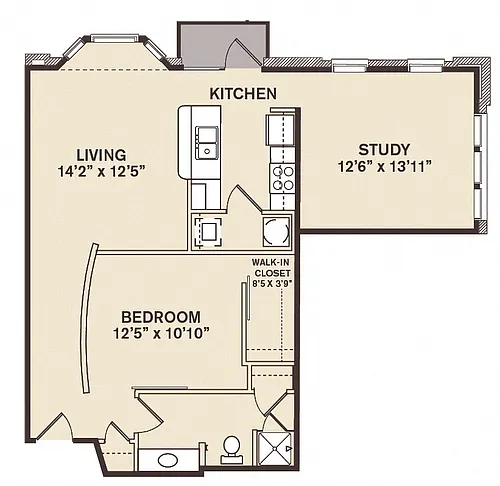 Floor plan 1 Bdrm Study -Renovated