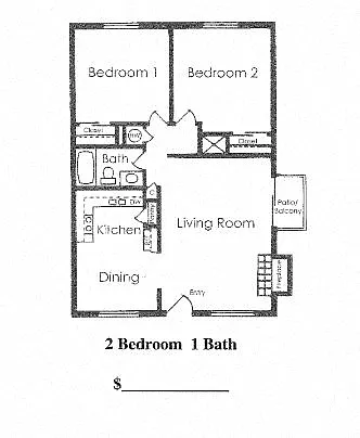 Floor plan 2 Bedroom 1 Bathroom