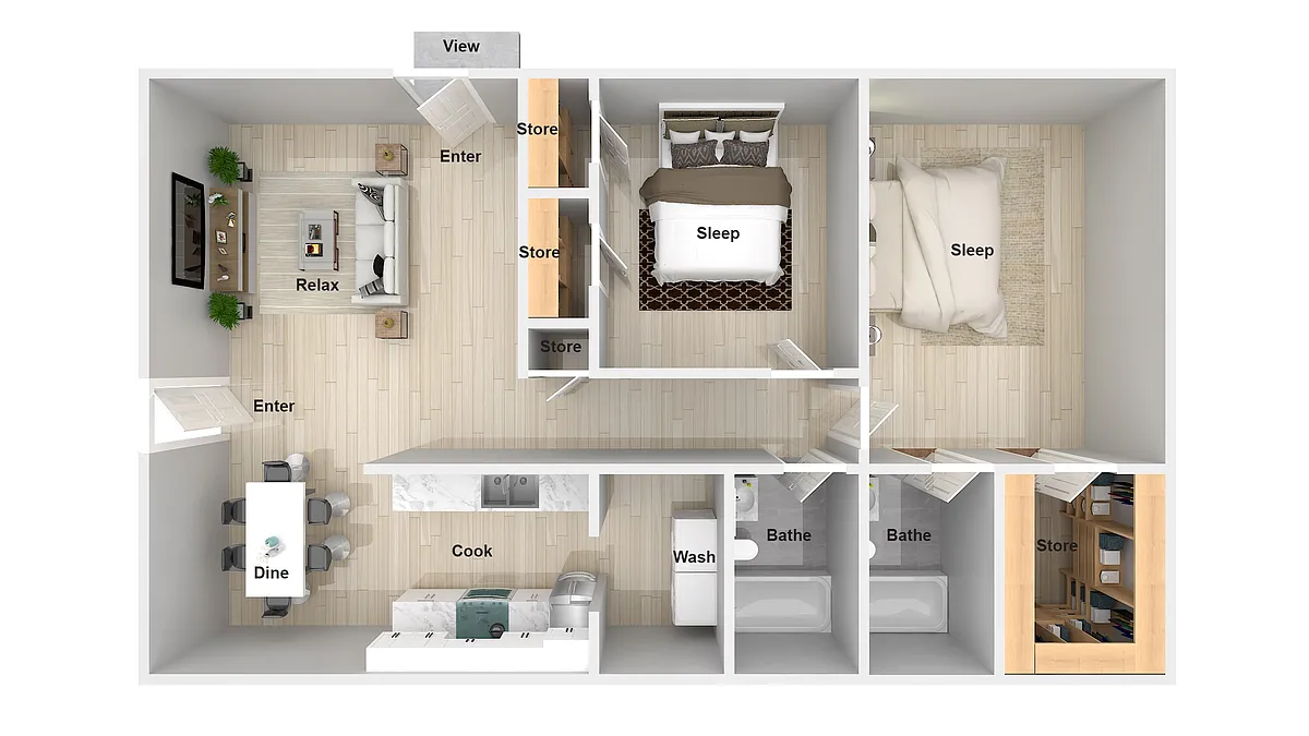 Floor plan 2 Bedroom 2 Bathroom Renovated