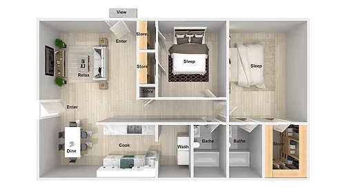 Floor plan 2 Bedroom 2 Bathroom Renovated