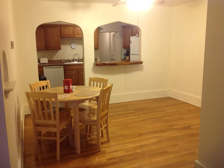 Dining room with table set up to show size.