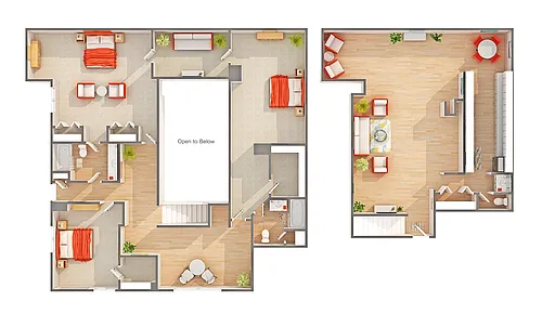 Floor plan 3 BR x 2.5 BA Penthouse with Mountain View - B