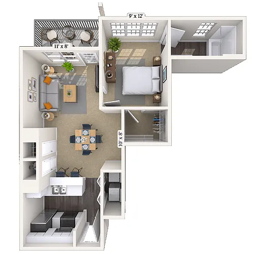 Floor plan Traditional 1x1 591-713 SF