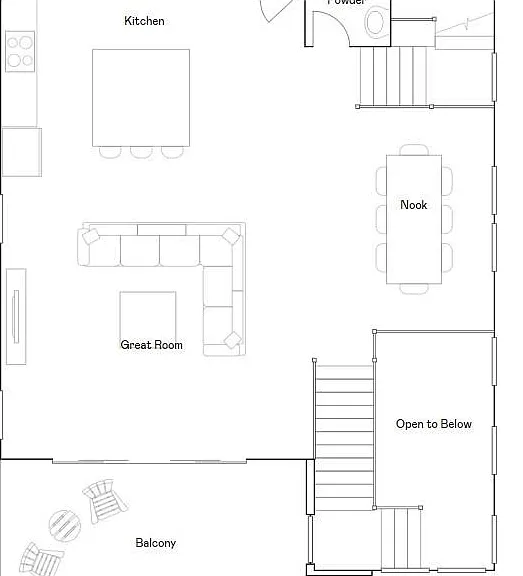 spacious great room with large covered deck