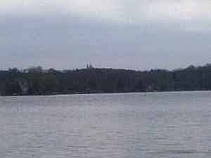 a little overcast may day,holy hill in the distance .  shore view from propert