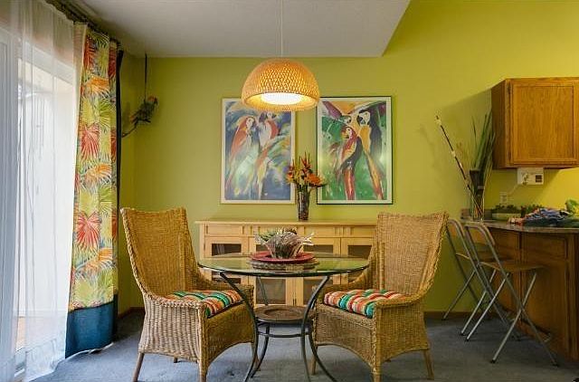 Dining room with stone breakfast bar (newer neutral carpet now in place)