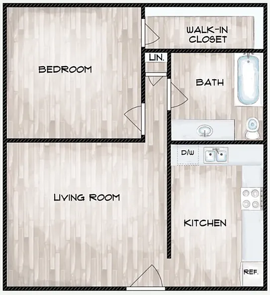 Floor plan Springview One Bedroom, One Bath