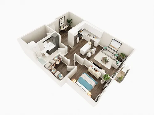 Floor plan One Bed One Bath Den 1L