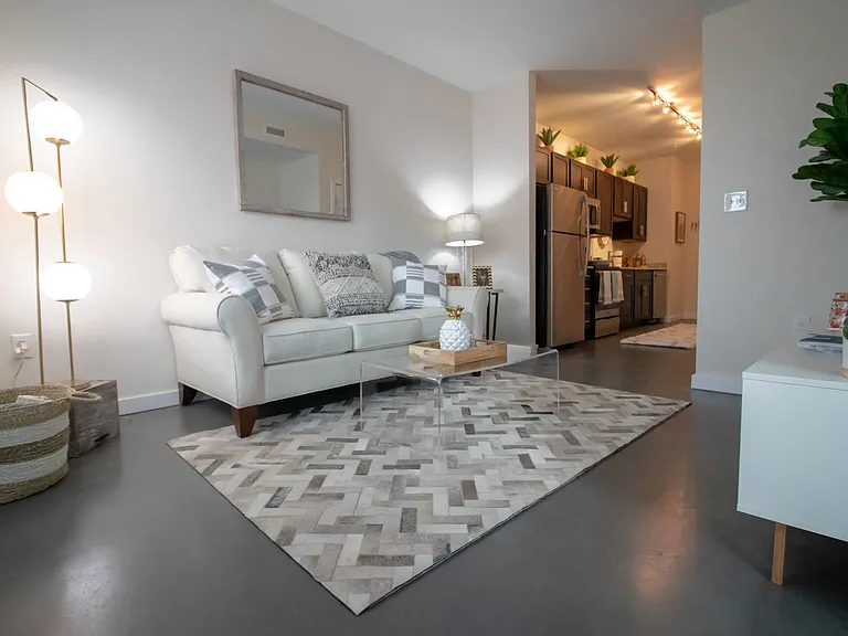 The A2 Floorplan features 610 Sq. Ft. with a galley style kitchen off the front door.