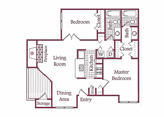 Floor plan B2 Two Beds Two Baths