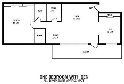 Floor plan 1 Bed 1 Bath with Den