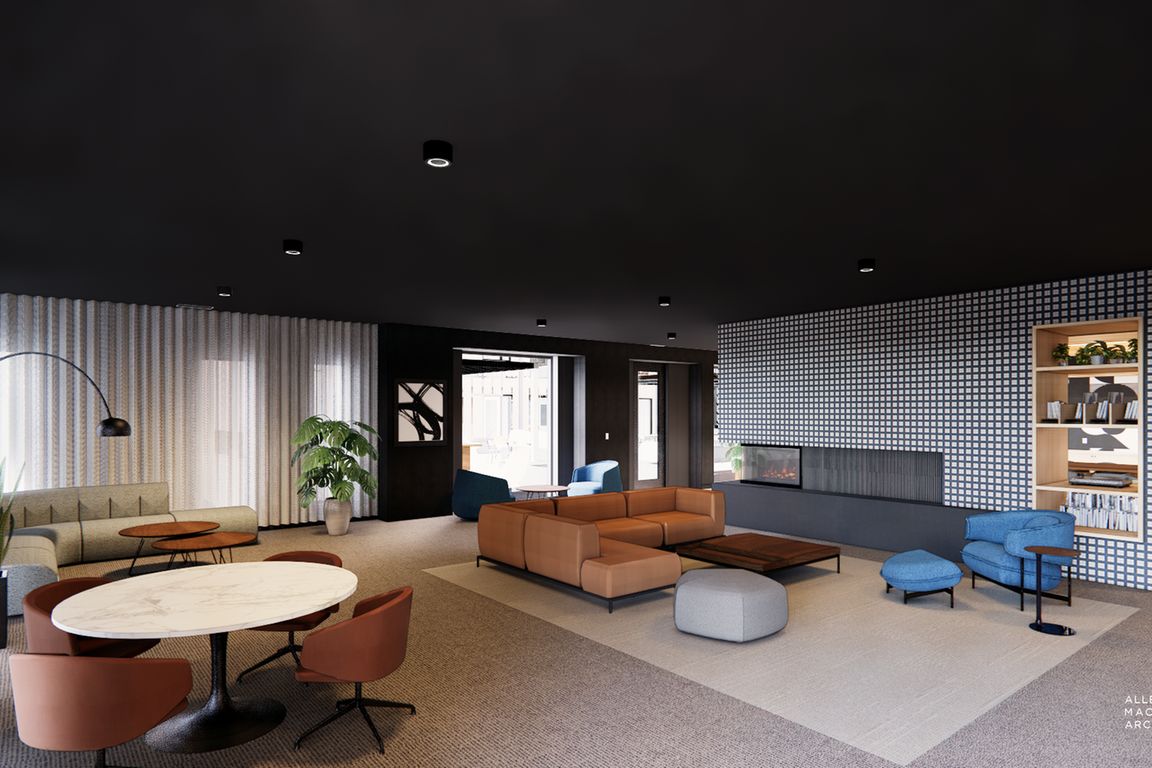 Resident lounge with fireplace