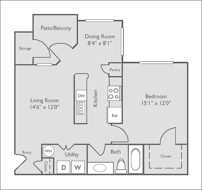 Floor plan A3U | 1 Bed, 1 Bath