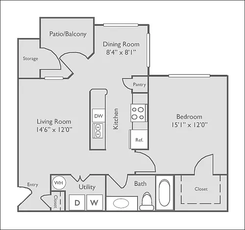 Floor plan A3U | 1 Bed, 1 Bath