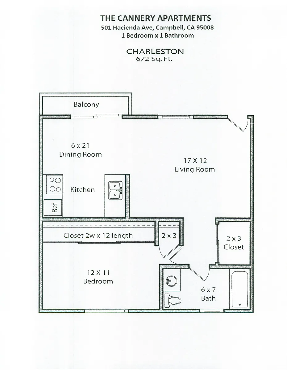 Floor plan A - Charleston 1X1