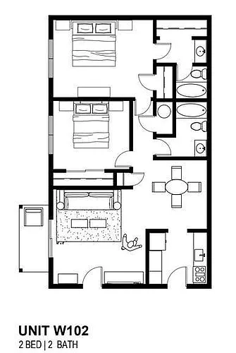 Floor plan 2 Bed - 2 Bath