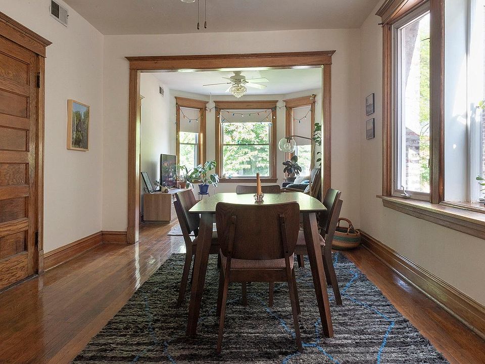 Dining room with boxed window for plants