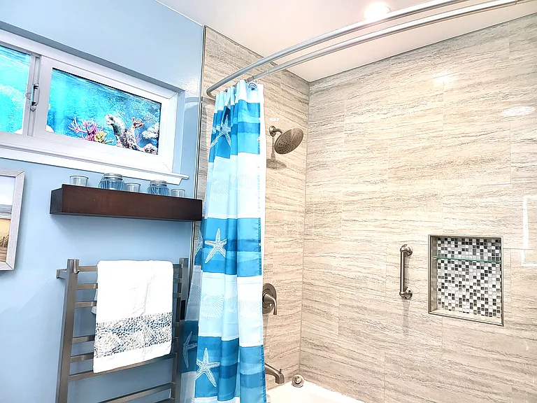 Shower with a bath tub.