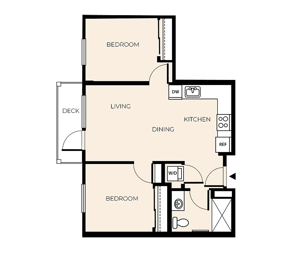 Floor plan 2 Bed 1 Bath (B12)