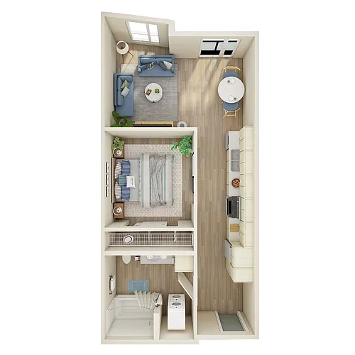 Floor plan Open 1 Bed, 1 Bath - MFTE - D