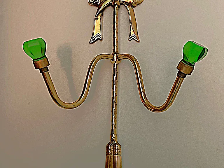 Solid Lacquered Brass Double Coatrack w/vintage DG Knobs