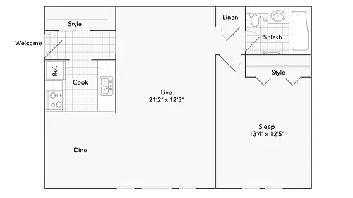 Floor plan Des Plaines North - 1x1