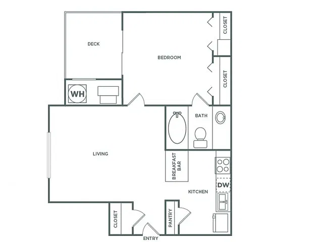 Floor plan One Bedroom One Bath (610 SF)