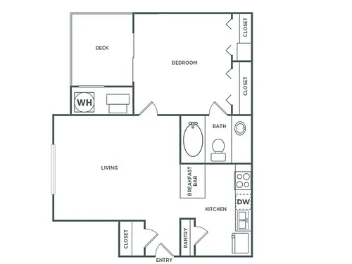 Floor plan One Bedroom One Bath (610 SF)