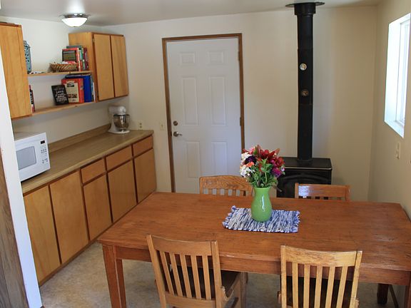 dining room w/ wood stove