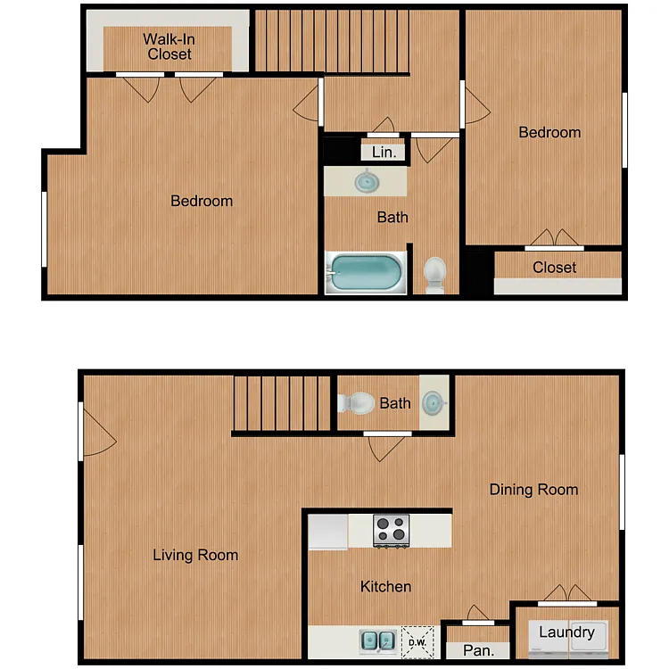 Floor plan 2 Bedroom 1 Bath Upstairs and 1/2 Bath Downstairs,