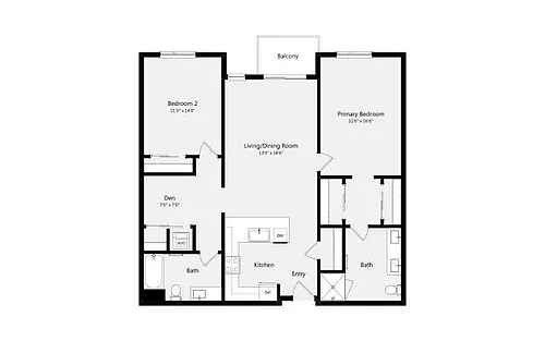 Floor plan 2B+DEN (F)