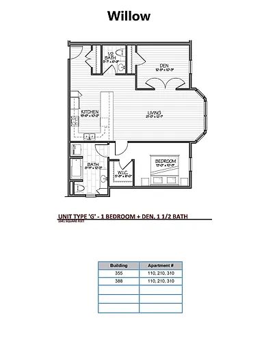Floor plan 1 Bed + Den