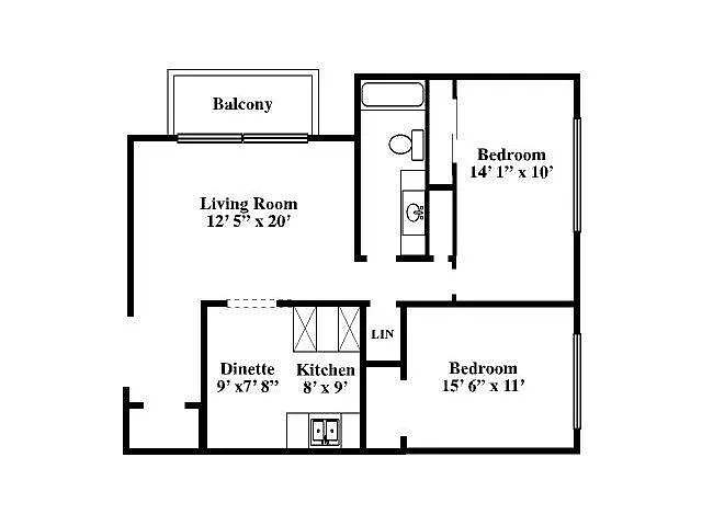 Floor plan Two Bed One Bath