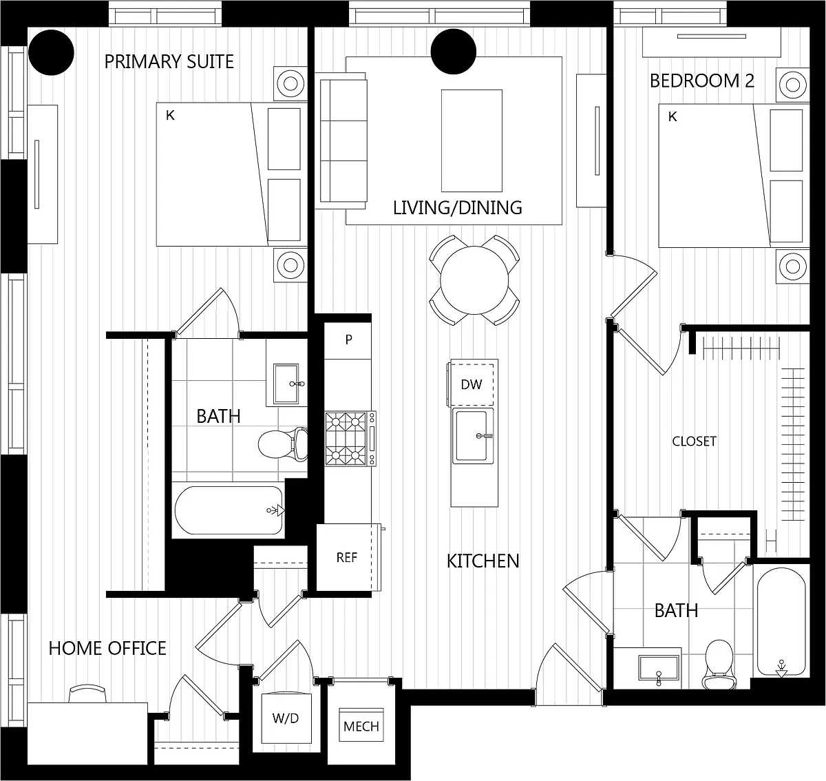 Floor plan 2 Bed/2 Bath/Den-K6