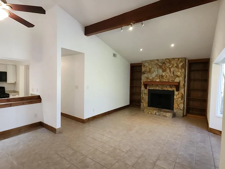 Den fireplace area