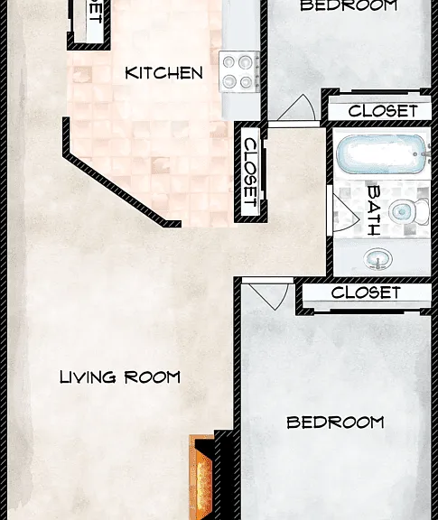 2 Bed 1 Bath Flat Floorplan Diagram