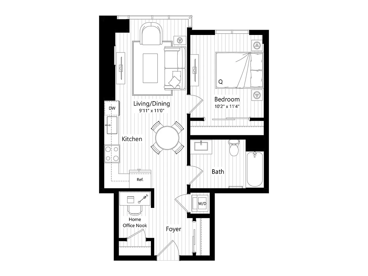 Floor plan MA29D | 1 Bed | 1 Bath | Den