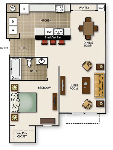 Floor plan One Bedroom One Bath (b)