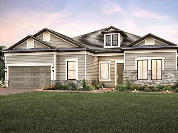 The Pinnacle, a one-story family home with loft option and a 2 car garage, shown with Home Exterior