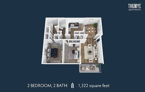 Floor plan 2 Bd 2 Bath Patio/Balcony