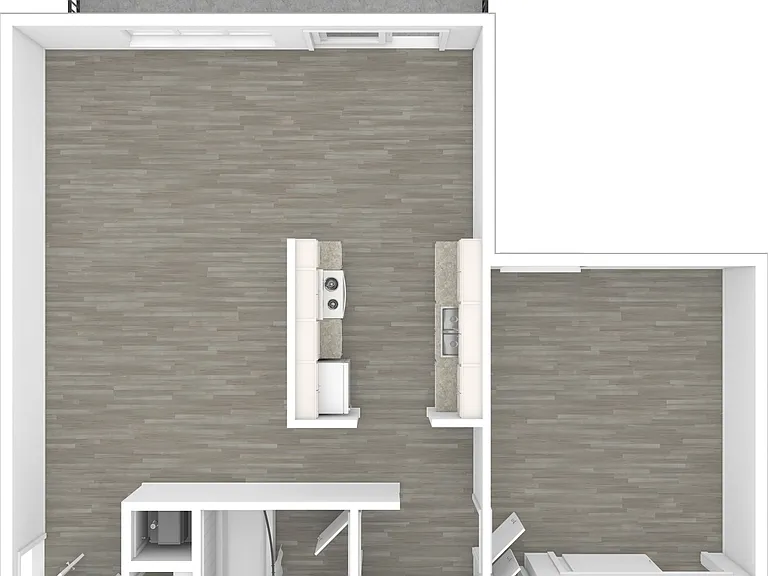 One-Bedroom, One-Bathroom - 3D Unfurnished Floor Plan One-Bedroom, One-Bathroom - 3D Unfurnished Floor Plan