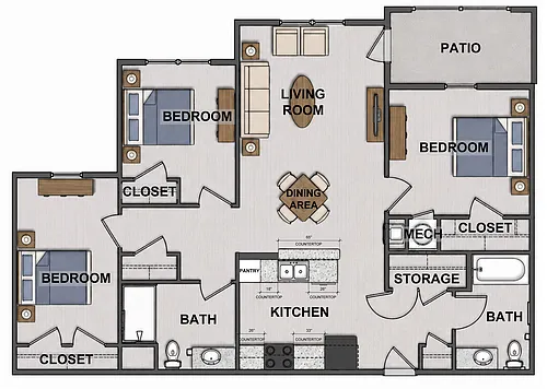 Floor plan 3 bedroom 60%