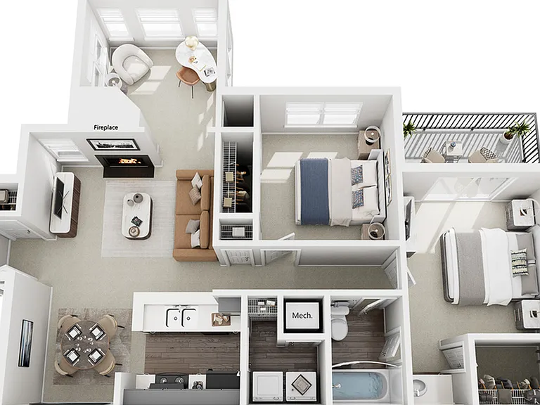 Hickory | 2 Bed 1 Bath | 1076 sq ft | Park at Oak Ridge Apartments in Greensboro Hickory | 2 Bed 1 Bath | 1076 sq ft | Park at Oak Ridge Apartments in Greensboro