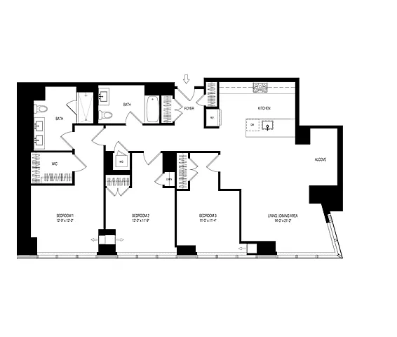 Floor plan 100 Park 3 Bed 2 Bath