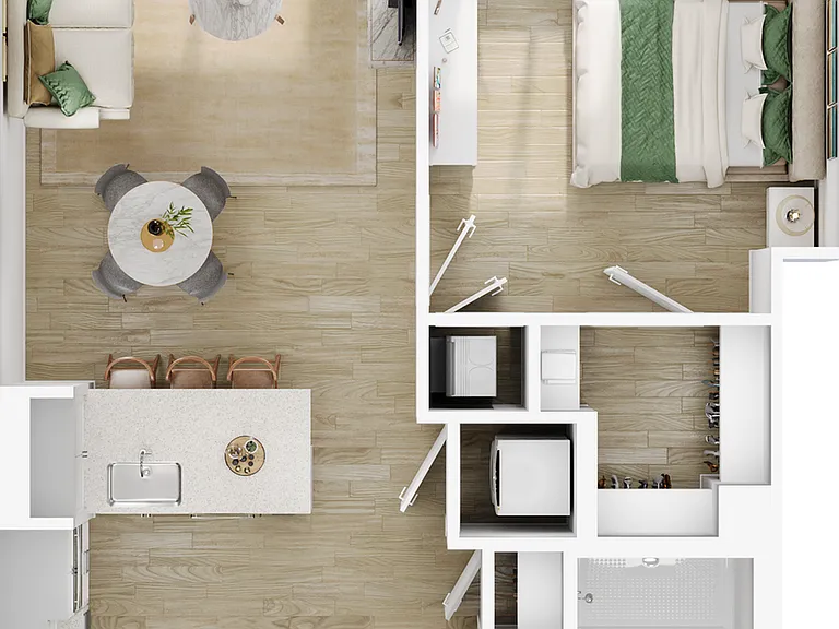 Explore this chic apartment design, perfect for contemporary living. Explore this chic apartment design, perfect for contemporary living.