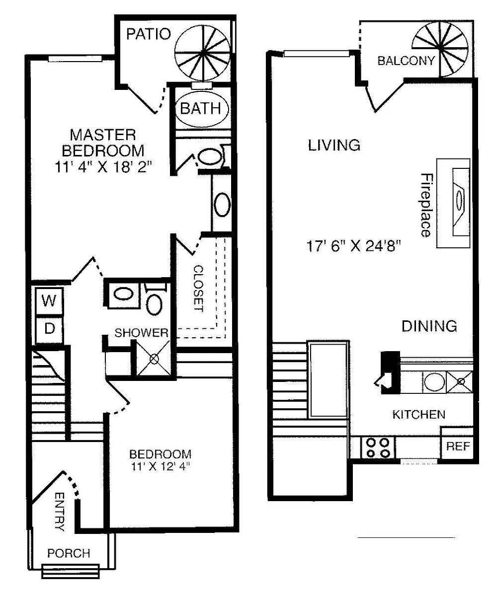 Floor plan 2 BD TH 1200